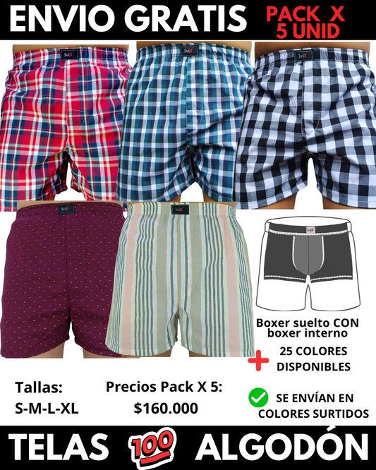 Pack X 5 bóxer suelto  CON BOXER INTERNO Marca IviX -Envio Gratis