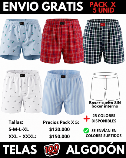 Pack X 5 bóxer suelto Sin Interno  Marca IviX -Envio Gratis