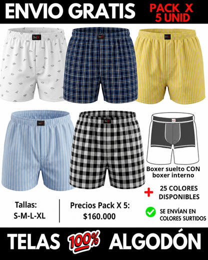 Pack X 5 bóxer suelto  CON BOXER INTERNO Marca IviX -Envio Gratis