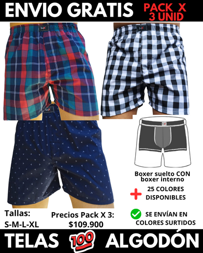 Pack X 3 bóxer suelto  CON BOXER INTERNO  Marca IviX -Envio Gratis