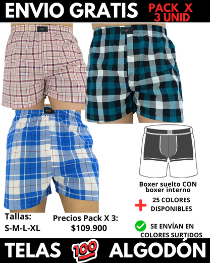 Pack X 3 bóxer suelto  CON BOXER INTERNO  Marca IviX -Envio Gratis