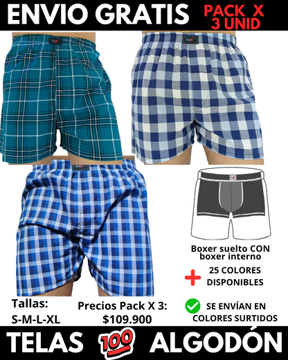 Pack X 3 bóxer suelto  CON BOXER INTERNO  Marca IviX -Envio Gratis