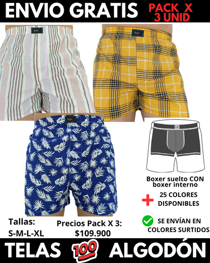 Pack X 3 bóxer suelto  CON BOXER INTERNO  Marca IviX -Envio Gratis