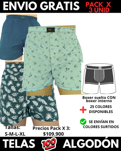 Pack X 3 bóxer suelto  CON BOXER INTERNO  Marca IviX -Envio Gratis