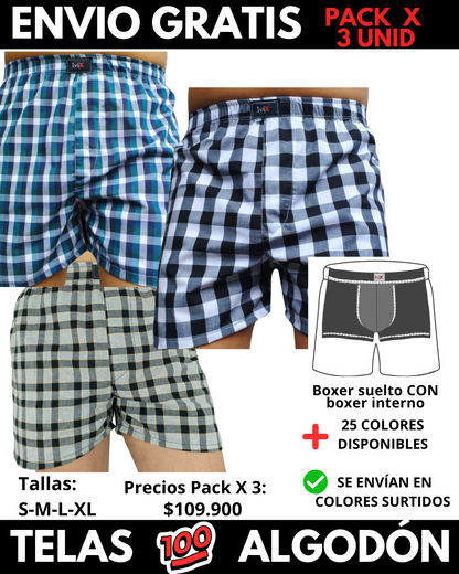 Pack X 3 bóxer suelto  CON BOXER INTERNO  Marca IviX -Envio Gratis