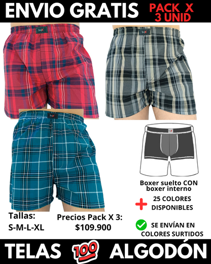 Pack X 3 bóxer suelto  CON BOXER INTERNO  Marca IviX -Envio Gratis