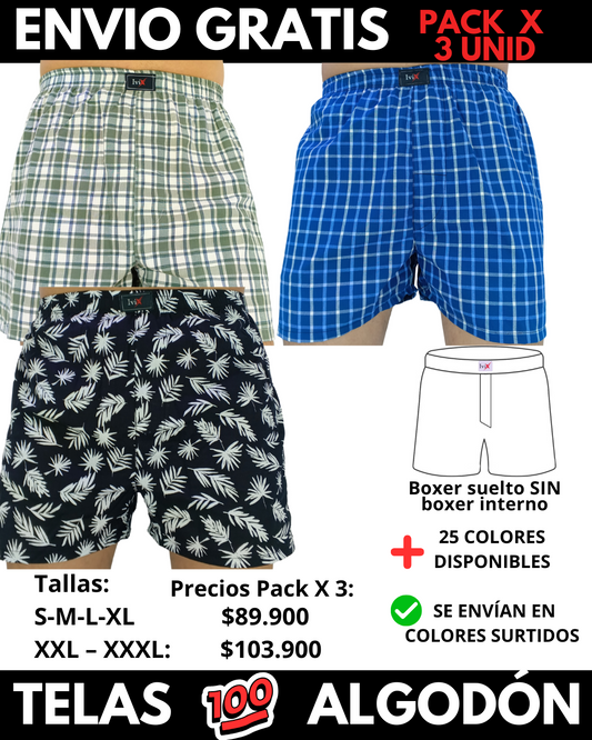 Pack X 3 bóxer suelto SIN Boxer Interno  Marca IviX -Envio Gratis