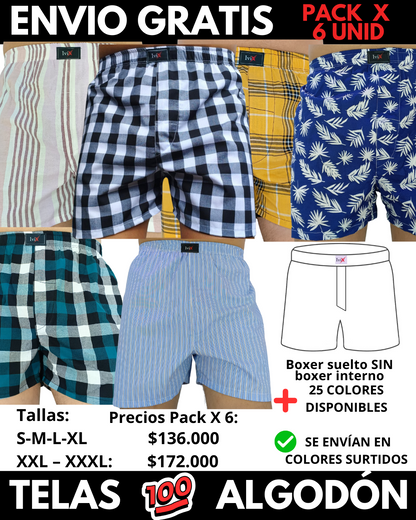 Pack X 6 bóxer suelto SIN Boxer Interno  Marca IviX -Envio Gratis
