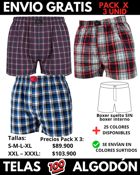 Pack X 3 bóxer suelto SIN Boxer Interno  Marca IviX -Envio Gratis
