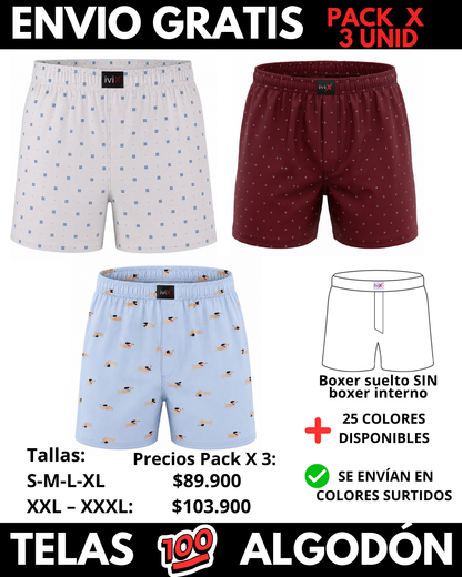 Pack X 3 bóxer suelto SIN Boxer Interno  Marca IviX -Envio Gratis