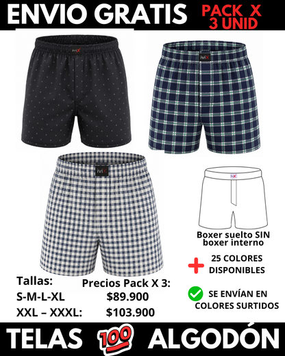 Pack X 3 bóxer suelto SIN Boxer Interno  Marca IviX -Envio Gratis