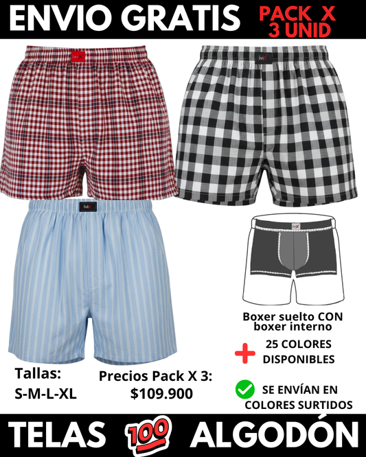 Pack X 3 bóxer suelto  CON BOXER INTERNO  Marca IviX -Envio Gratis