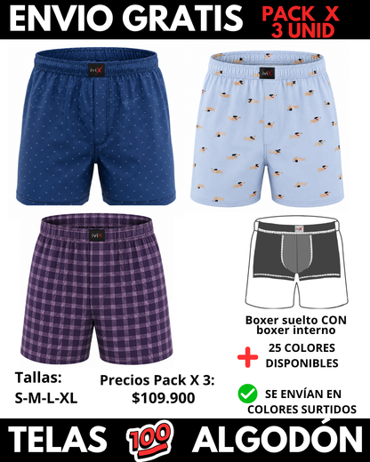 Pack X 3 bóxer suelto  CON BOXER INTERNO  Marca IviX -Envio Gratis