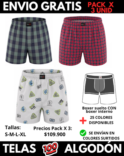 Pack X 3 bóxer suelto  CON BOXER INTERNO  Marca IviX -Envio Gratis