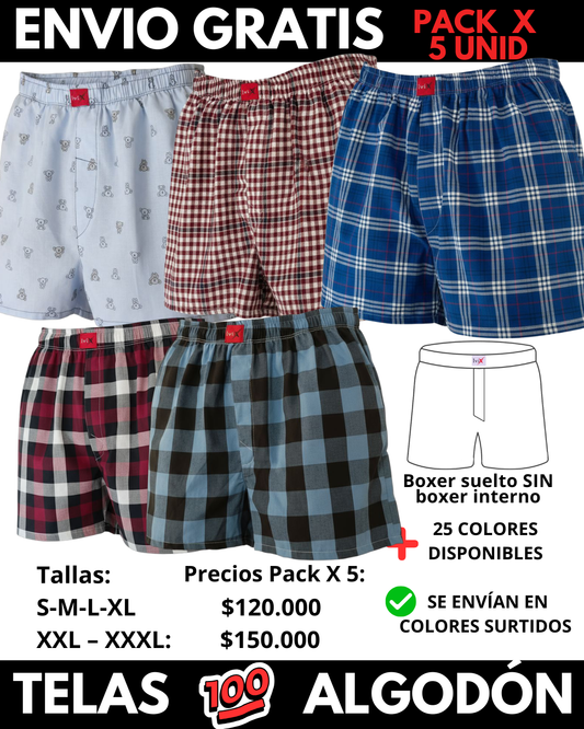 Pack X 5 bóxer suelto Sin Interno  Marca IviX -Envio Gratis