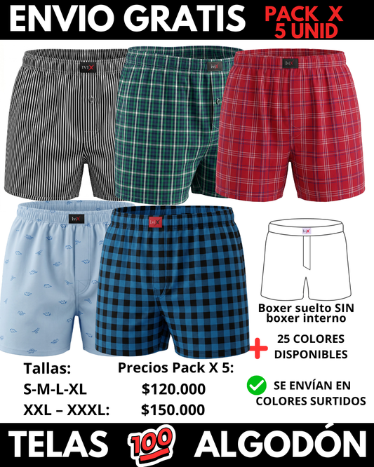 Pack X 5 bóxer suelto Sin Interno  Marca IviX -Envio Gratis