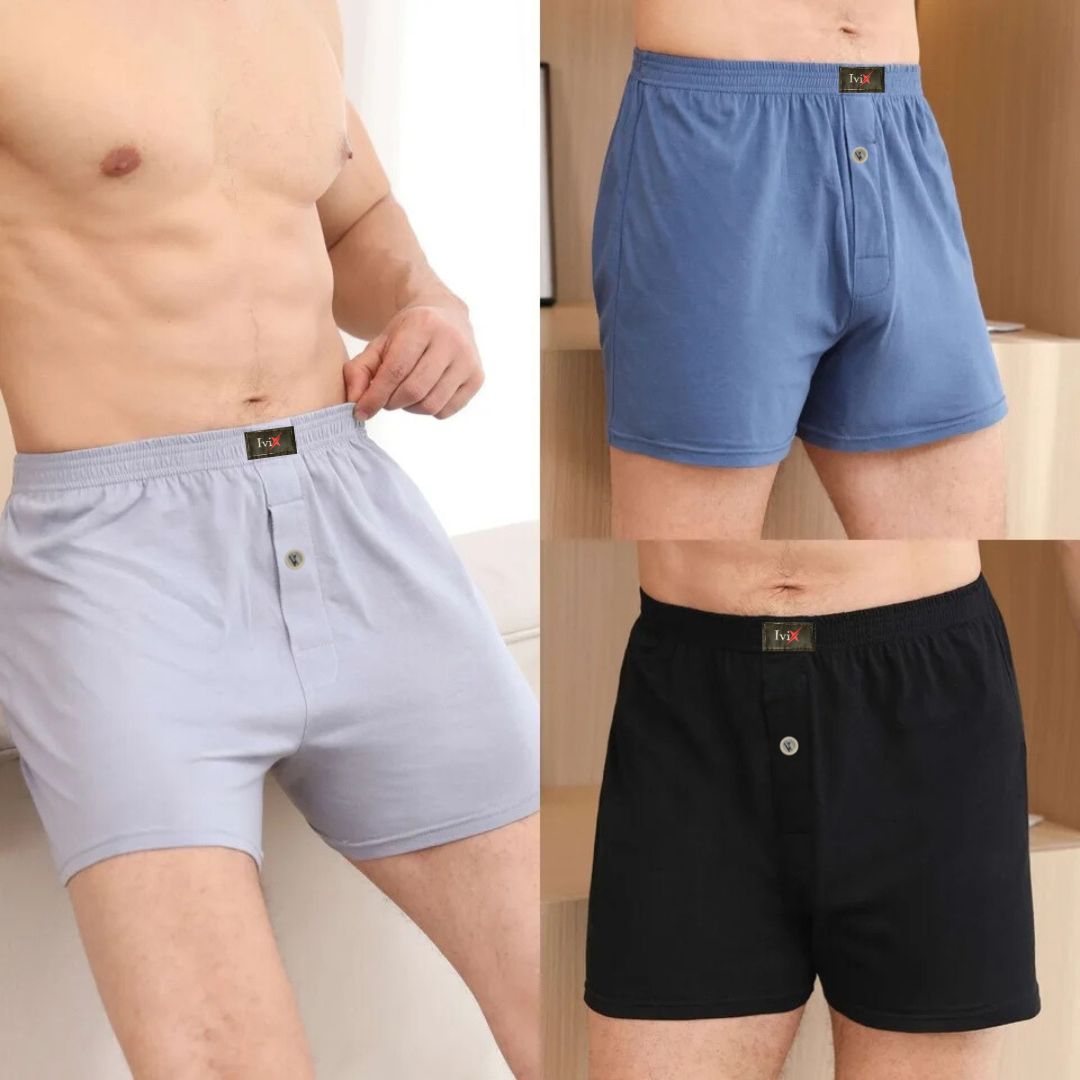 PACK X3 BOXER SUELTO PARA HOMBRE EN ALGODON UNICOLOR CON ABERTURA