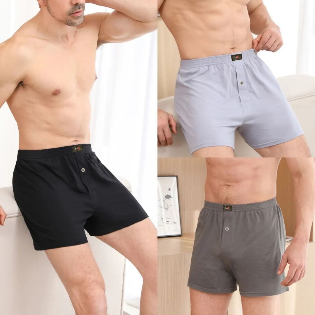 PACK X3 BOXER SUELTO PARA HOMBRE EN ALGODON UNICOLOR CON ABERTURA