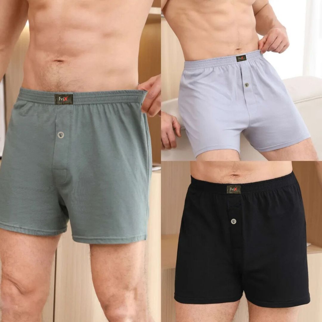 PACK X3 BOXER SUELTO PARA HOMBRE EN ALGODON UNICOLOR CON ABERTURA