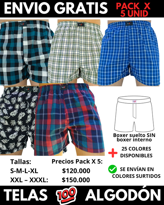 Pack X 5 bóxer suelto Sin Interno  Marca IviX -Envio Gratis