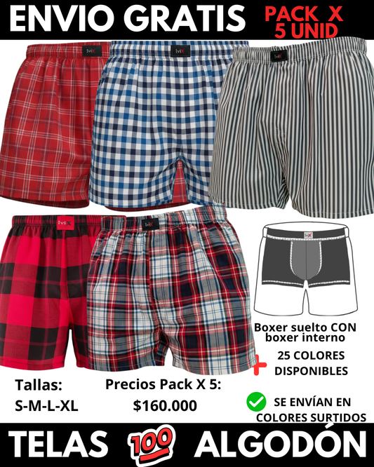 Pack X 5 bóxer suelto  CON BOXER INTERNO Marca IviX -Envio Gratis