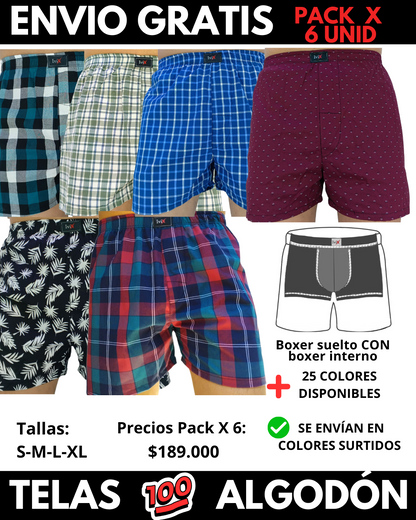 Pack X 6 bóxer suelto  CON BOXER INTERNO Marca IviX -Envio Gratis