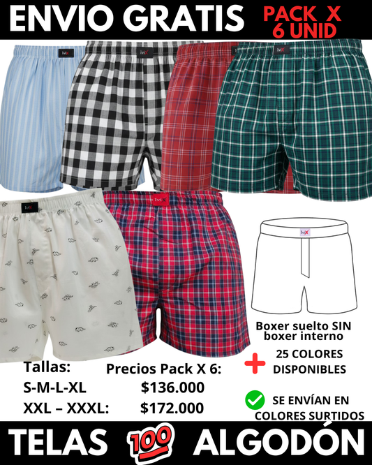 Pack X 6 bóxer suelto SIN Boxer Interno  Marca IviX -Envio Gratis