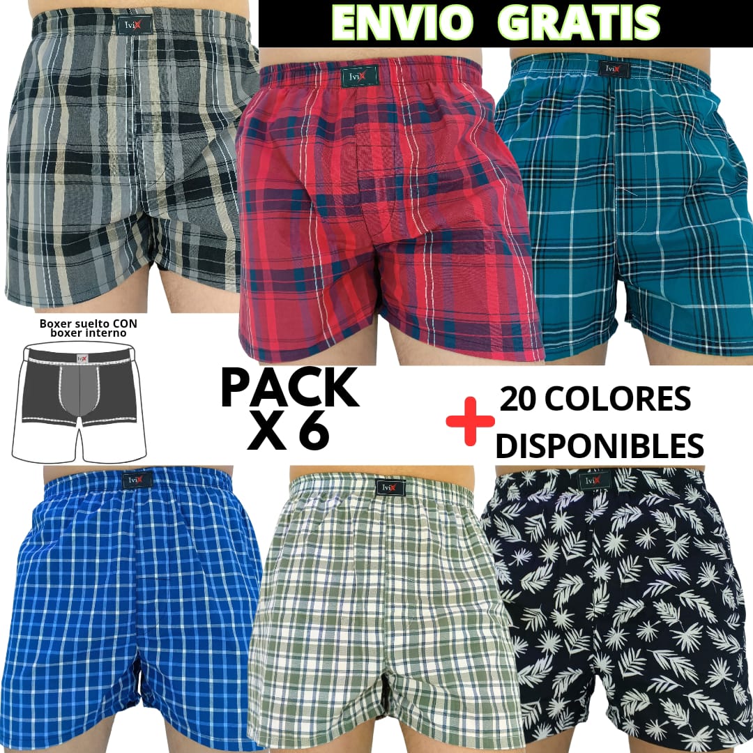 Pack x 6 bóxer suelto Con bóxer Interno Marca IviX -Envio Gratis - TIENDA IVIX